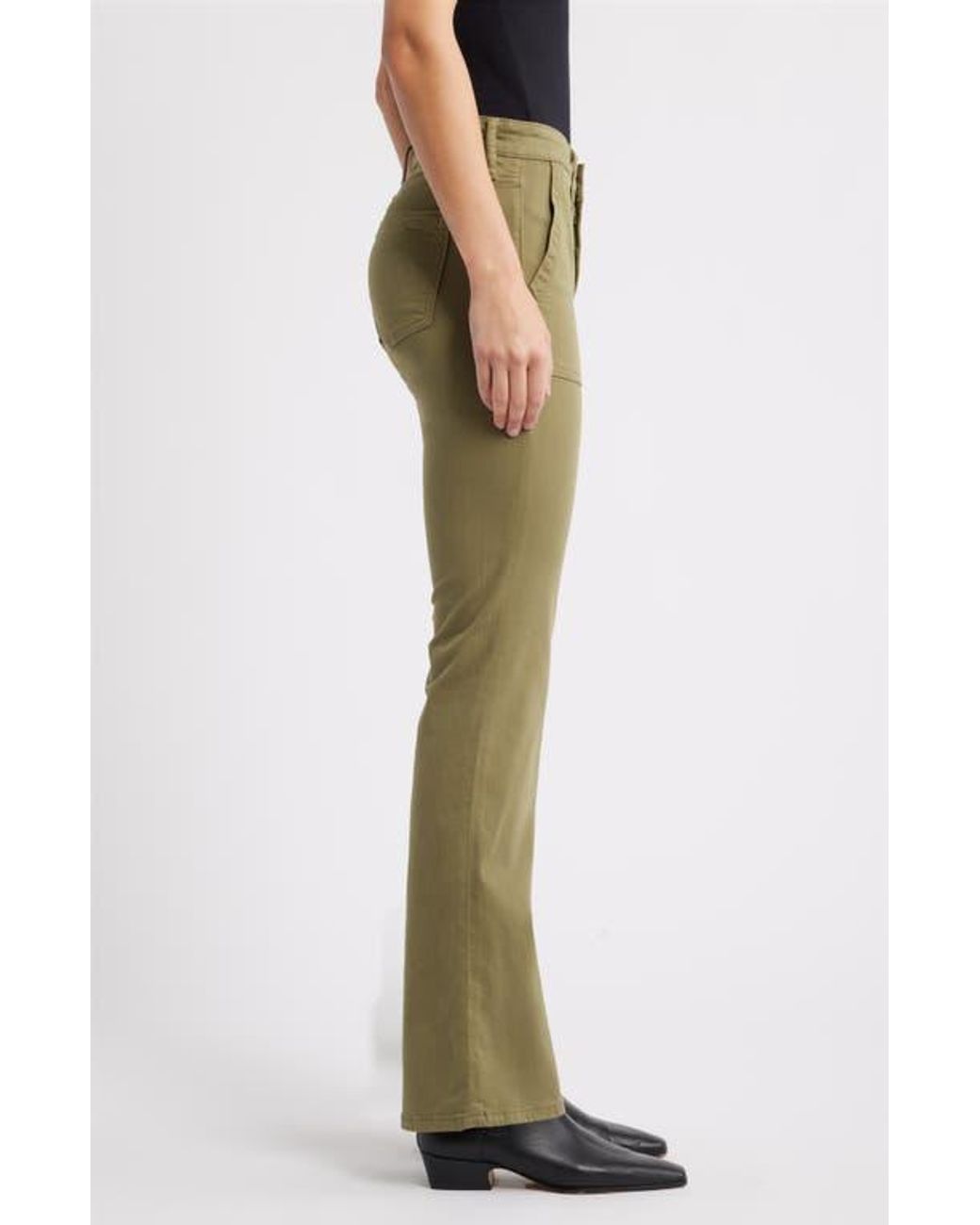Mavi Green Vicky Patch Pocket Mid Rise Bootcut Sateen Pants