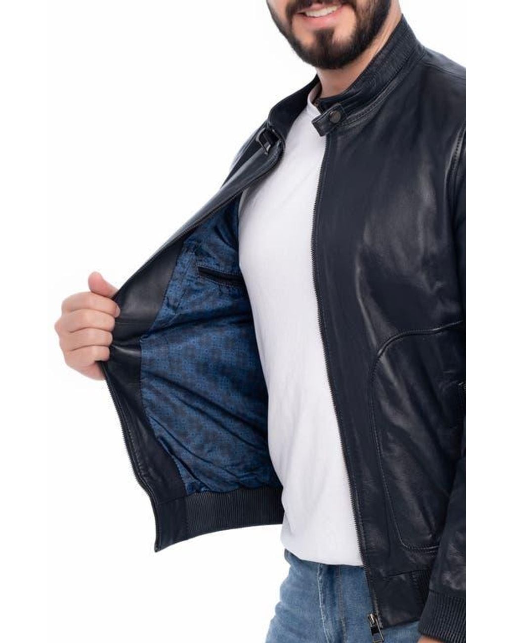 VELLAPAIS Blue Larue Leather Jacket for men
