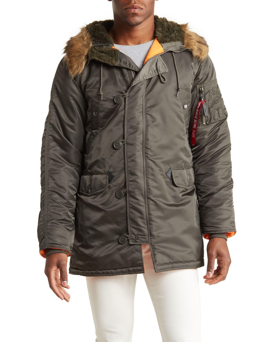 Alpha Industries Faux Fur Trimmed Hooded Jacket In Replica Grey At ...