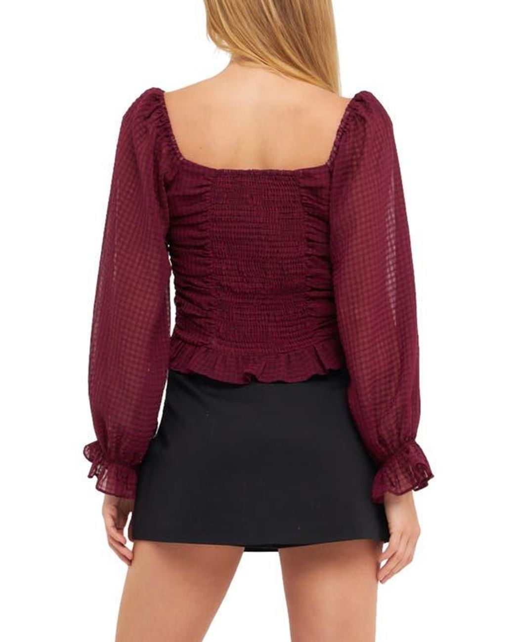 Endless Rose Red Ruched Chiffon Top