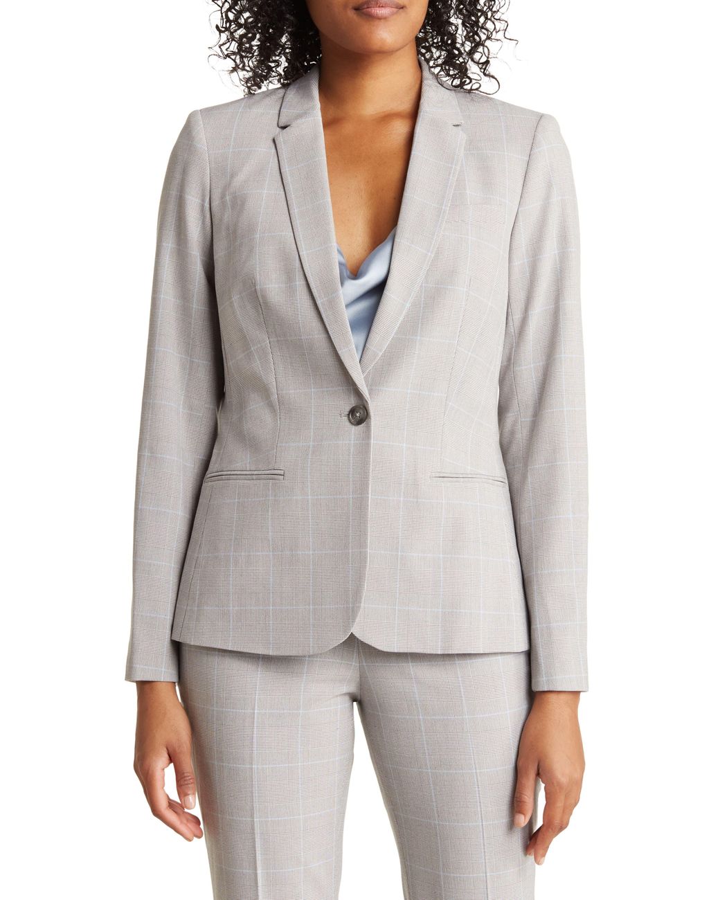 Calvin Klein Glen Plaid One Button Blazer in Gray | Lyst