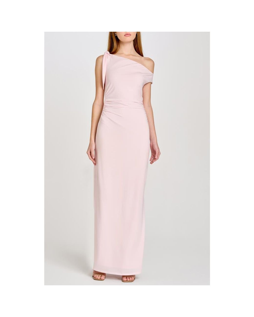strapless open back dress Zapaka Women Chiffon Ivory Beach Engagement Dress One Shoulder Ruched Maxi Sheath Rehearsal Dinner Dress with Slit, Dusty Rose / UK16