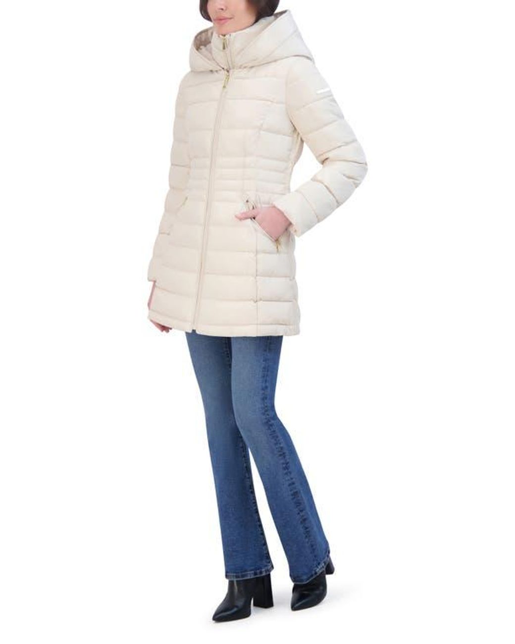 Laundry by Shelli Segal Quarter Bibbed Puffer Jacket in Natural Lyst