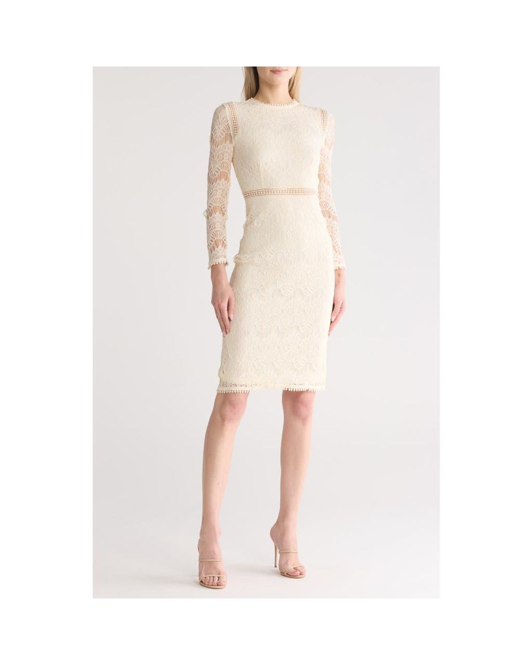 Love By Design Lace Long Sleeve Midi Dress in Natural | Lyst