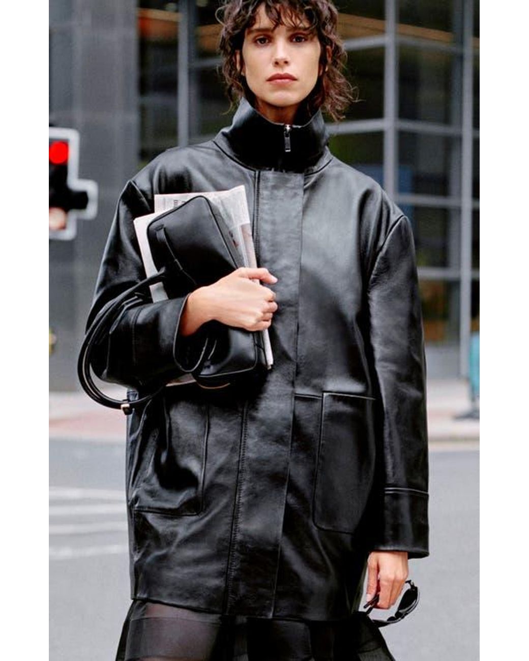 Mango Black Oversize Faux Leather Jacket
