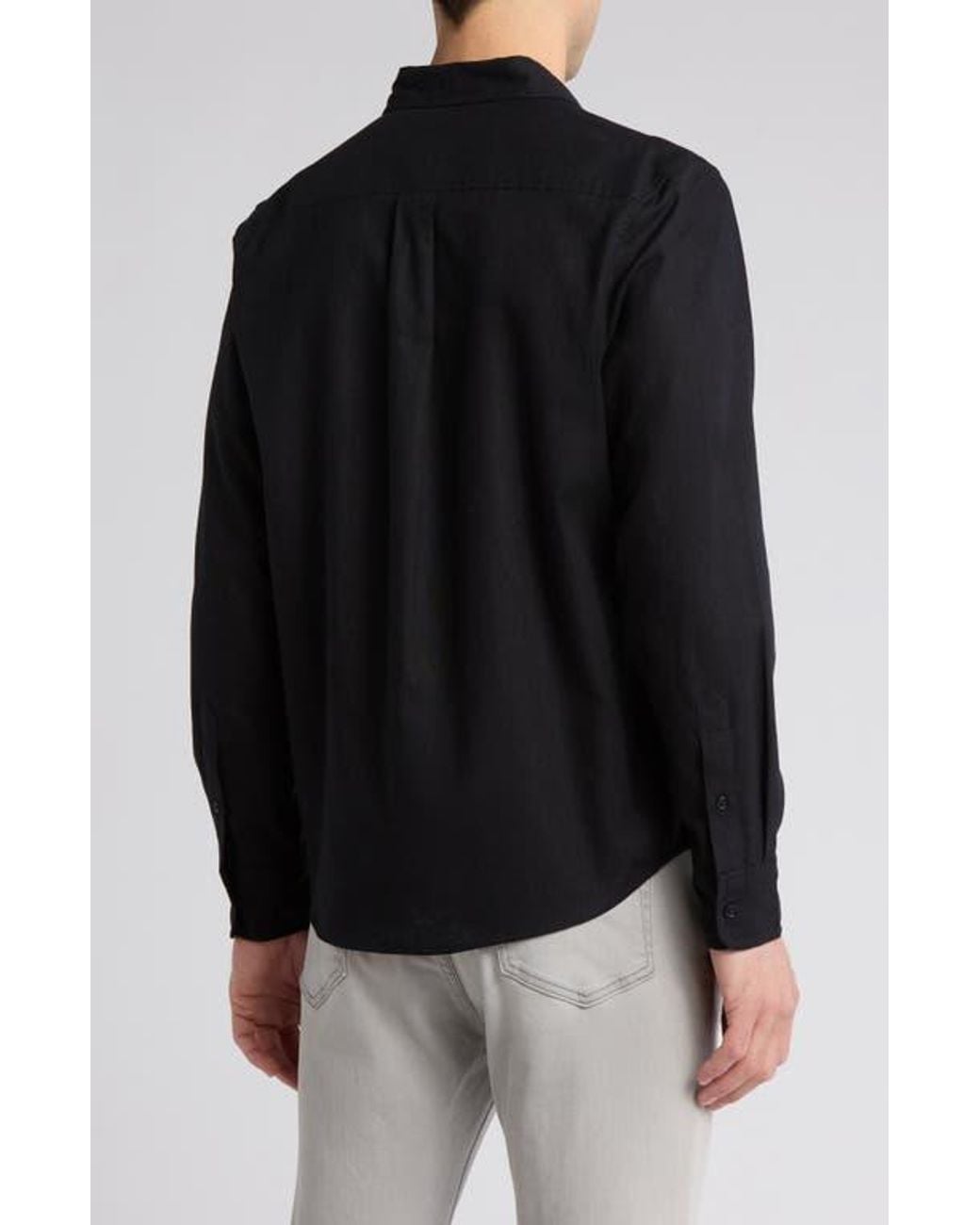 14th & Union Black Solid Linen Blend Button-Up Shirt for men