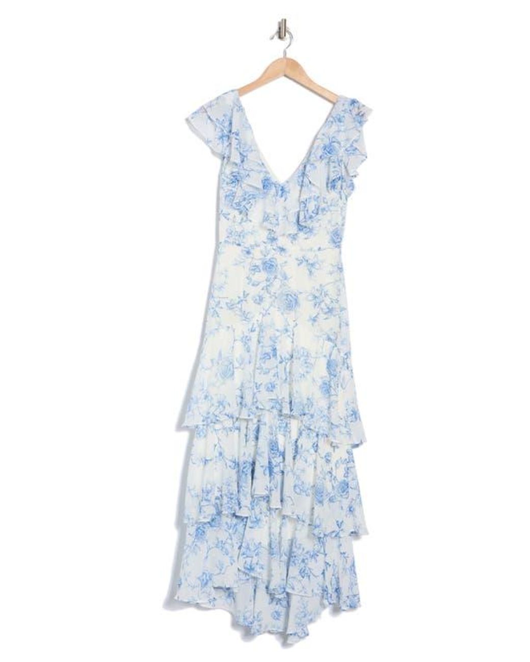 Wayf Floral Ruffle Tiered Dress in Blue | Lyst