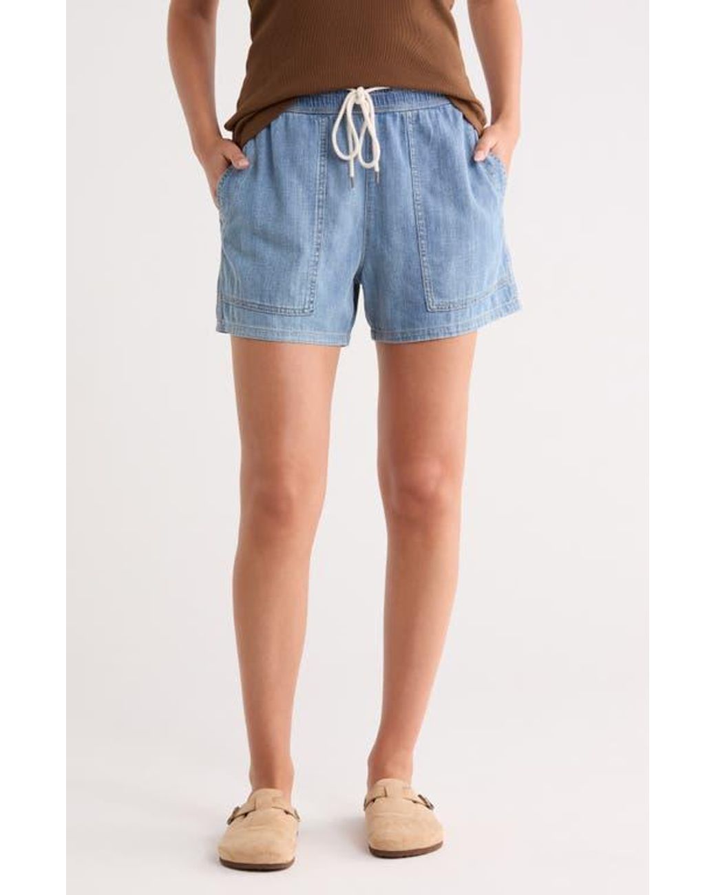 James Perse Blue Drawstring Denim Shorts