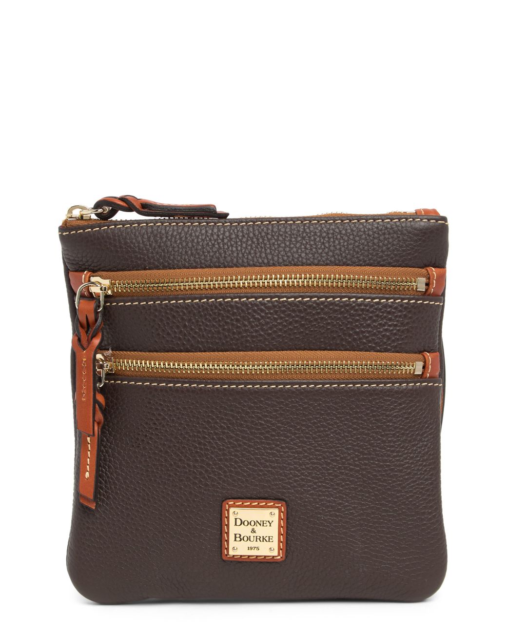 Dooney & Bourke Triple Zip Pebbled Leather Crossbody Bag in Brown for