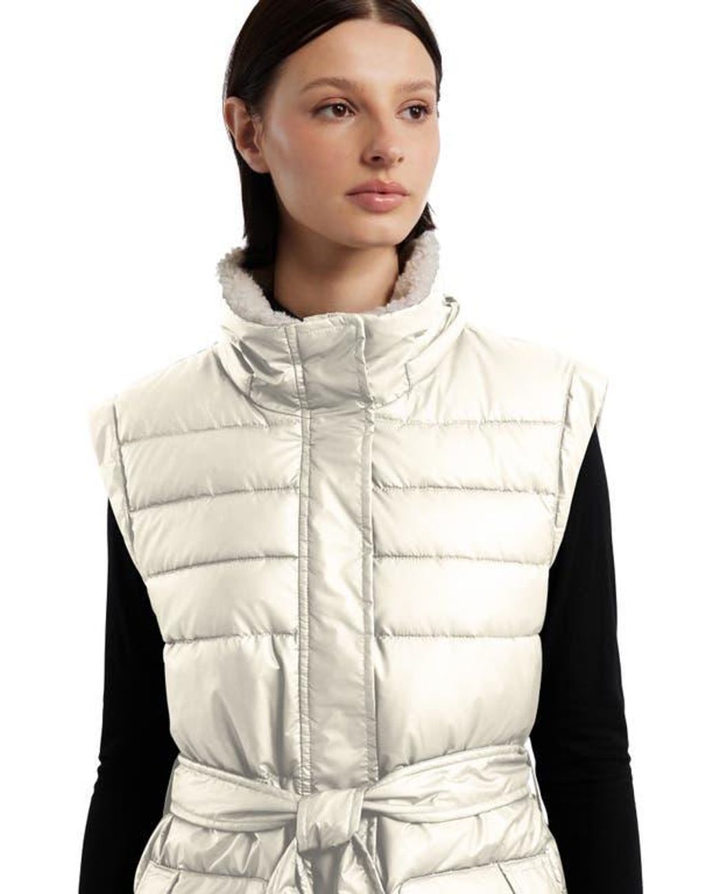 HUNTER Doby Faux Fur Lined Marshmallow Puffer Vest in Natural Lyst