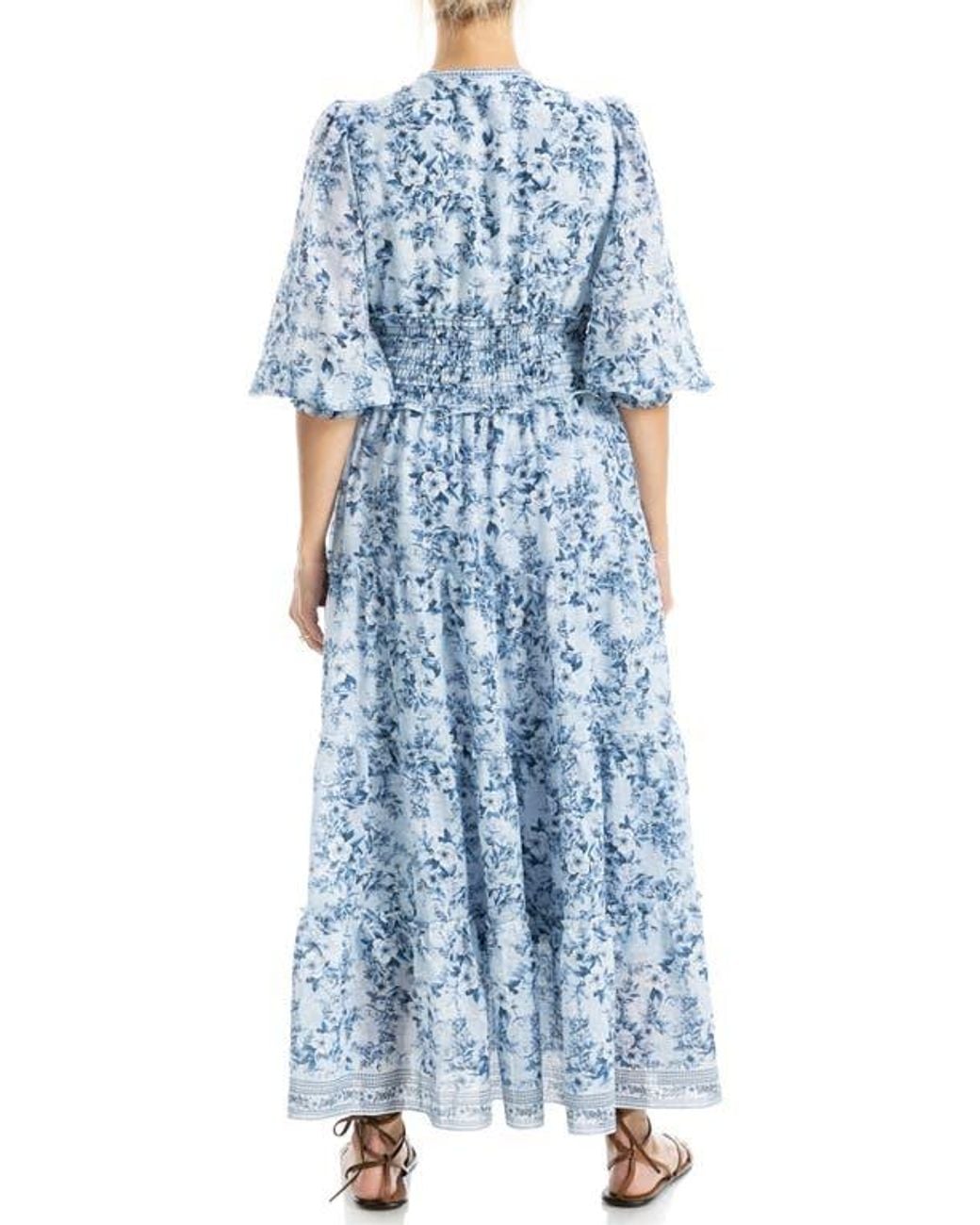 Max Studio Surplice Neck Smocked Waist Maxi Dress in Blue | Lyst