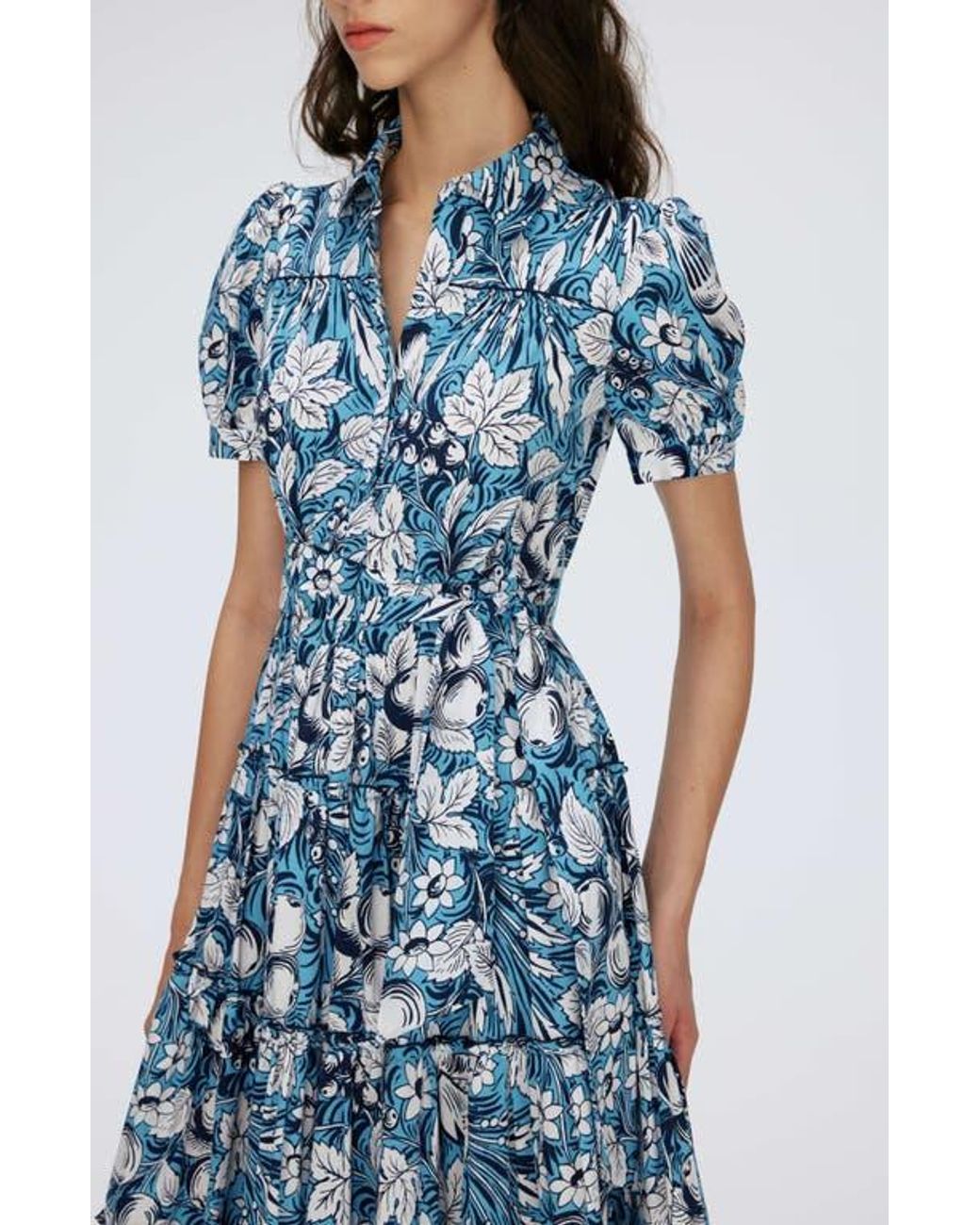 Diane von Furstenberg Blue Queena Tie Belt Stretch Cotton Midi Dress