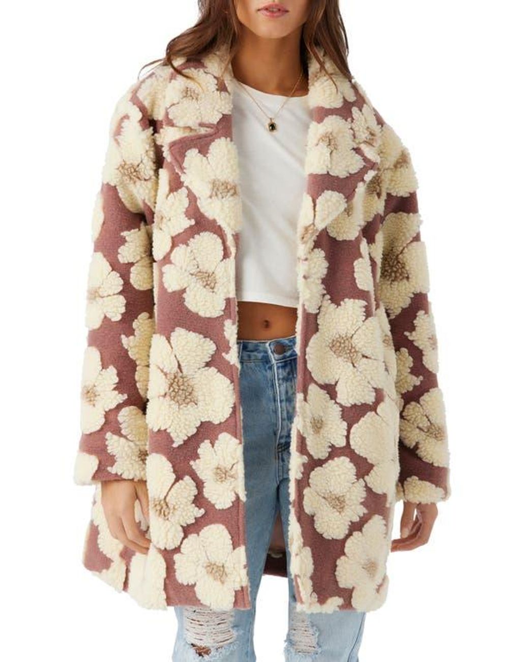 O'neill Sportswear Harper Floral Fleece Jacquard Open Front Coat