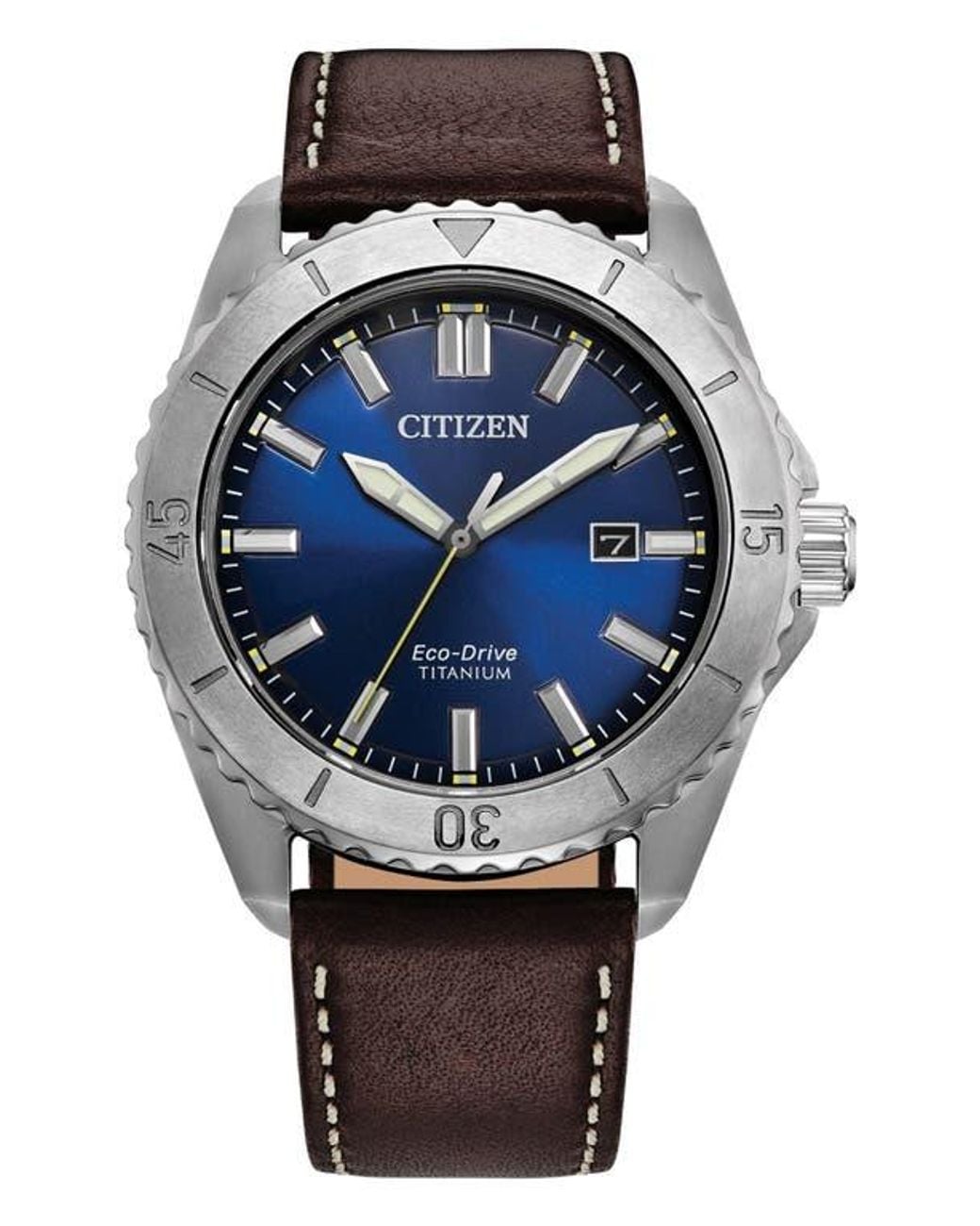 citizen men's dress eco-drive black-brown leather strap watch 44mm bu2013-08e Citizen Eco Drive Multi Function Day & Date Black Dial Brown Leather Strap  Watch For Men main image 0