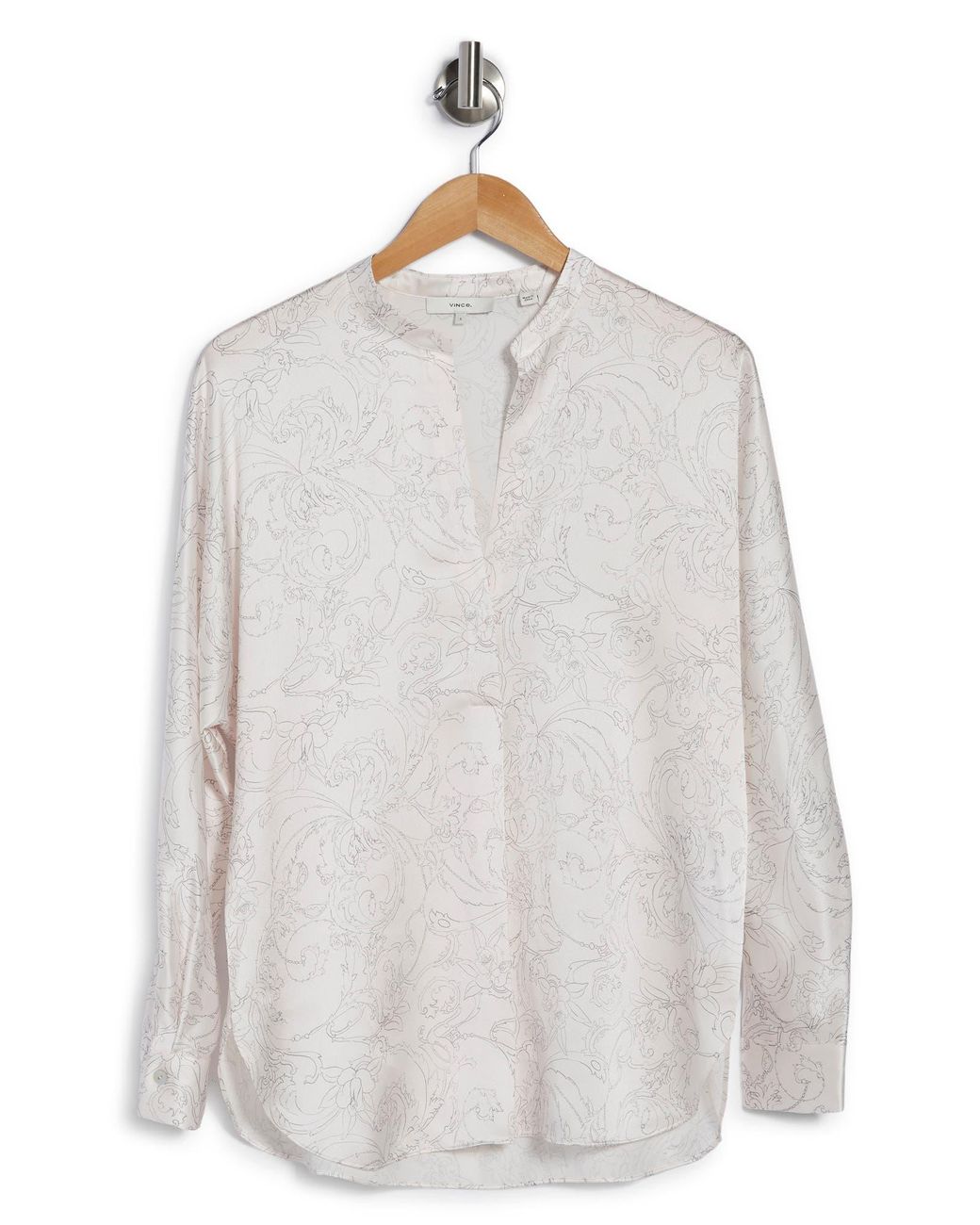 Vince Floral Sketch Split Neck Long Sleeve Silk Blouse In Pearl At Nordstrom  Rack in White | Lyst