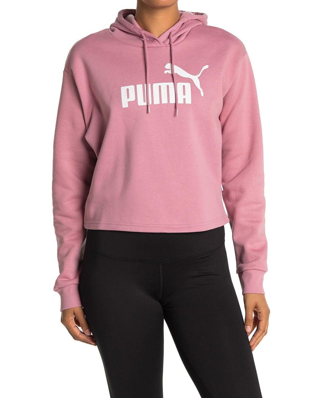PUMA Cotton Elevated Logo Cropped Hoodie in Pink - Lyst