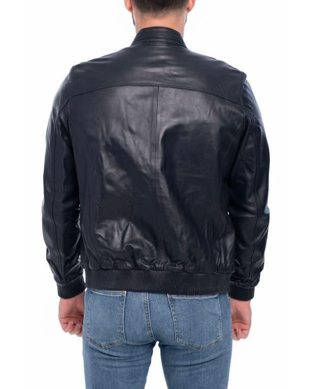 VELLAPAIS Blue Larue Leather Jacket for men