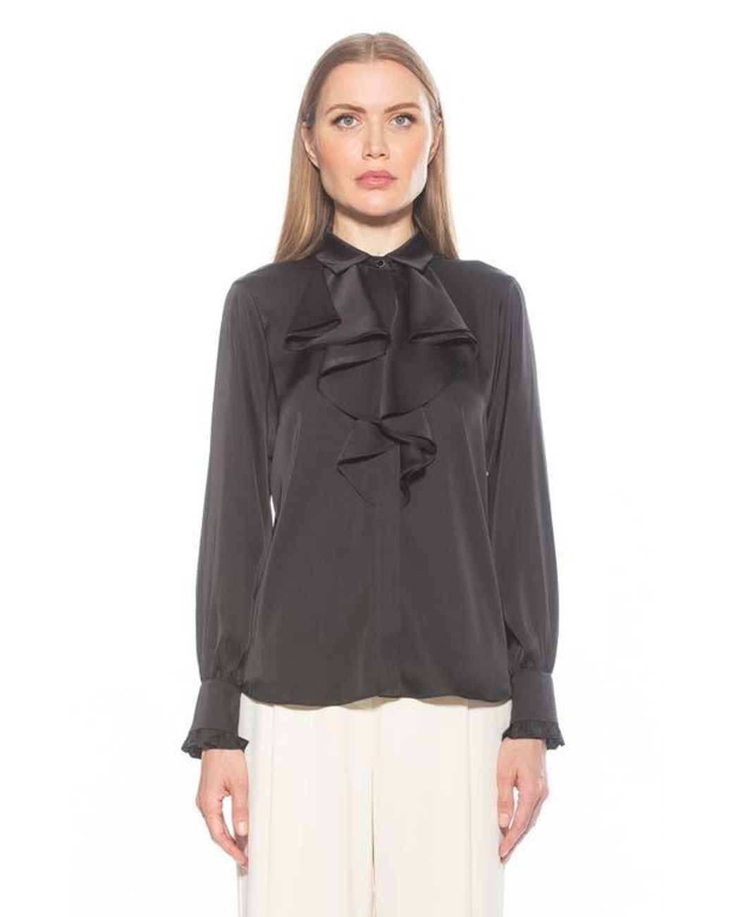 Alexia Admor Gray Ruffle Point Collar Blouse