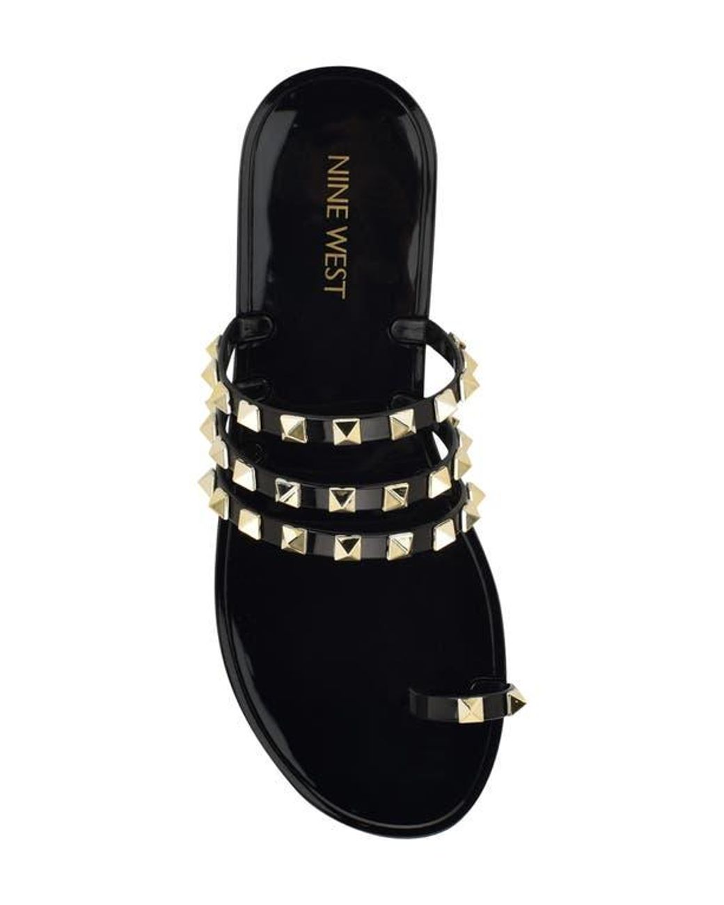Nine West Black Centy Studded Toe Loop Sandal