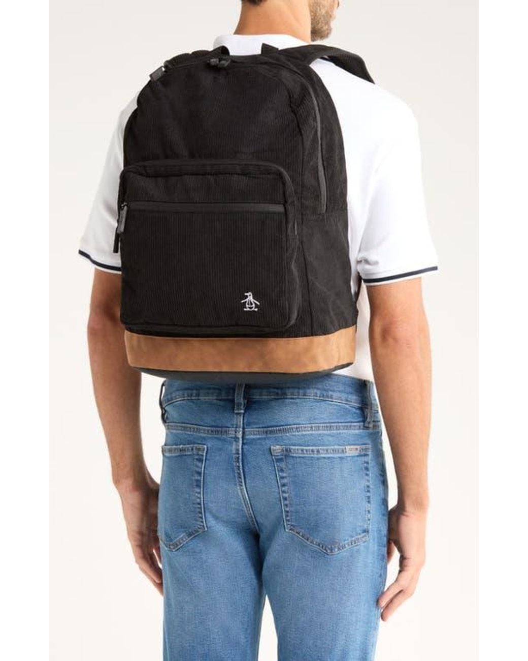 Original Penguin Black Corduroy Backpack for men