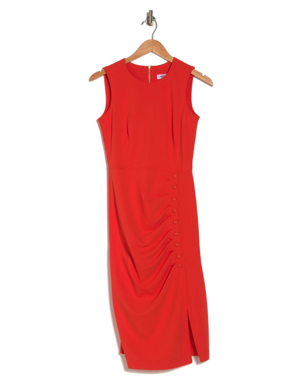 Calvin Klein Sleeveless Button Scuba Crepe Dress in Red | Lyst
