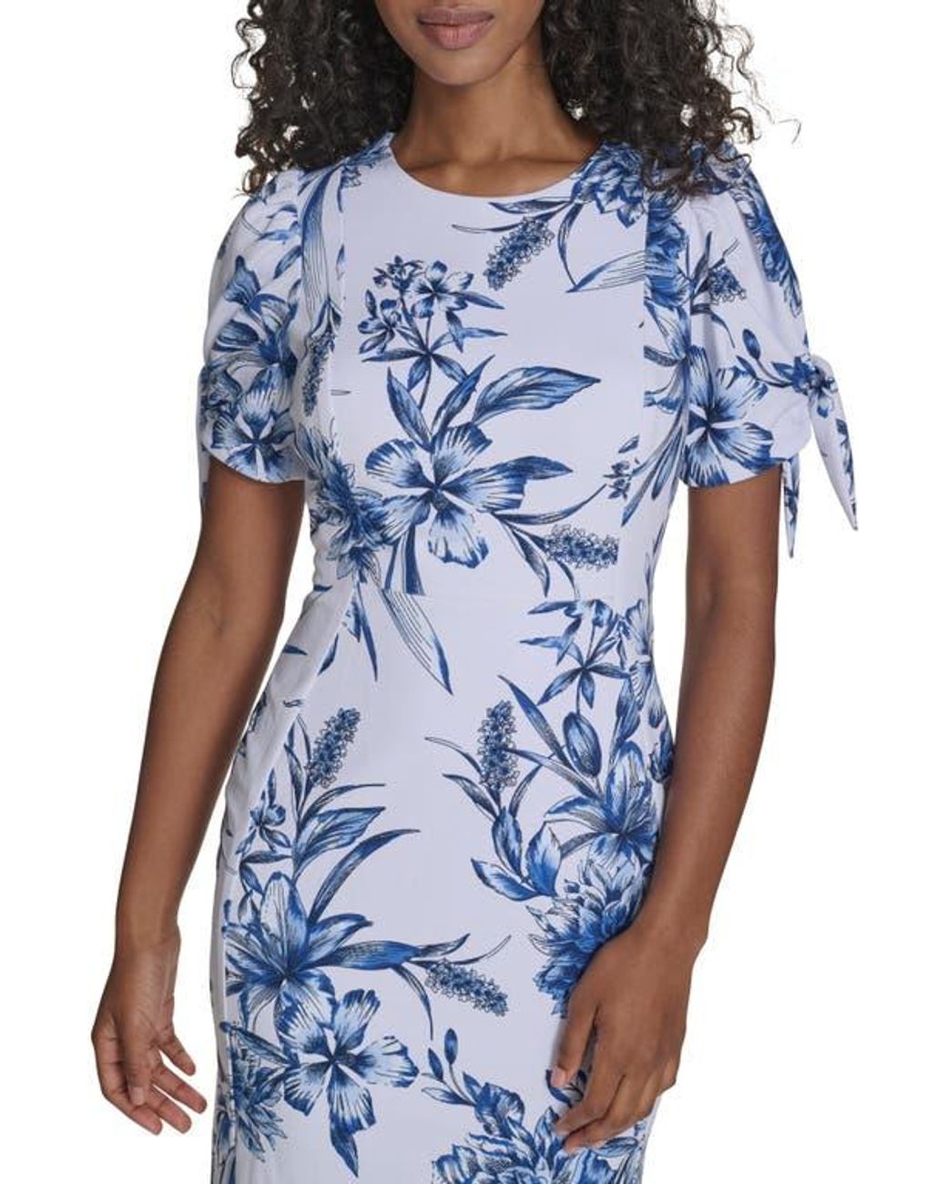 Calvin Klein Floral Tie Short Sleeve Sheath Dress in Blue | Lyst Calvin Klein Floral Tie Short Sleeve Sheath Dress in Blue | Lyst