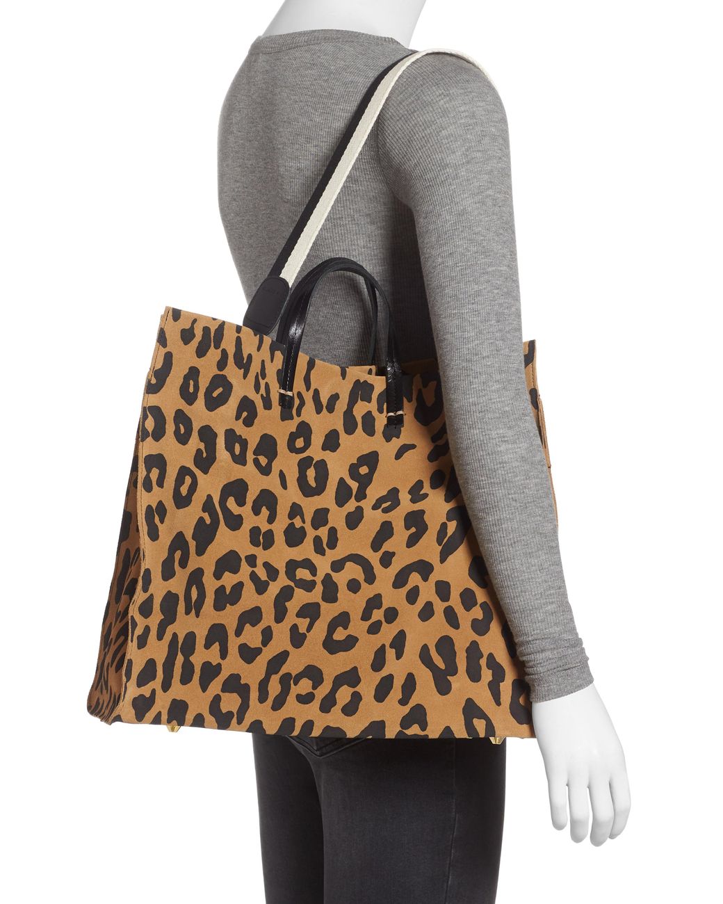 Clare V. Simple Leopard Print Suede Tote in Brown