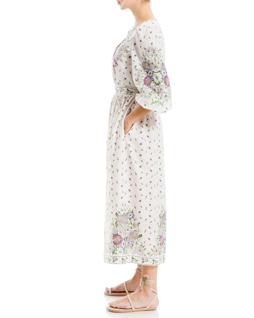 Max Studio Floral Linen Blend Dress in White | Lyst
