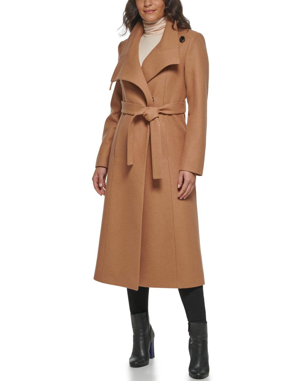 Cole Asymmetric Belted Maxi Coat in Brown Lyst