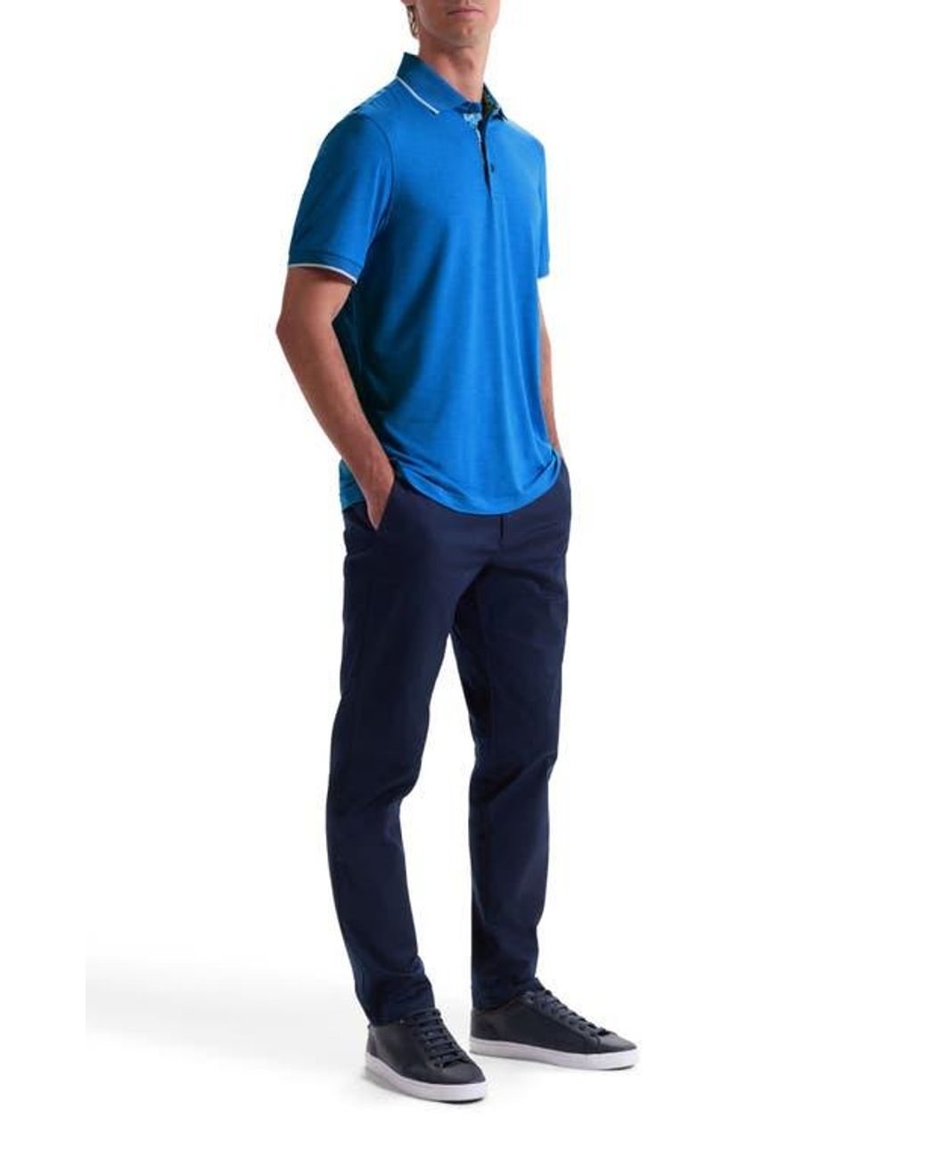 Bugatchi Blue Three-Button Performance Polo for men