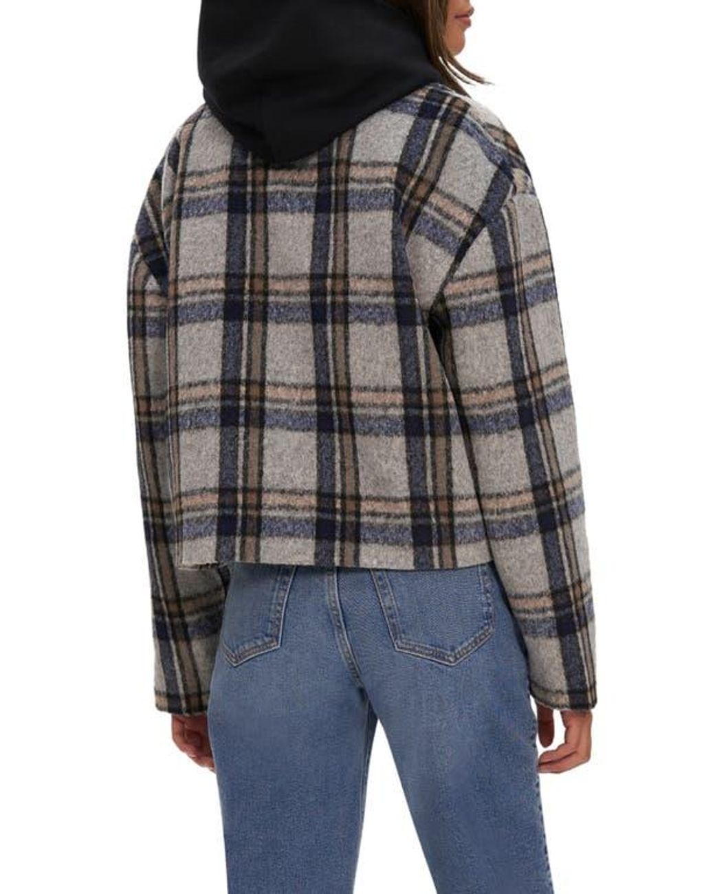 Noize Black Plaid Crop Shacket