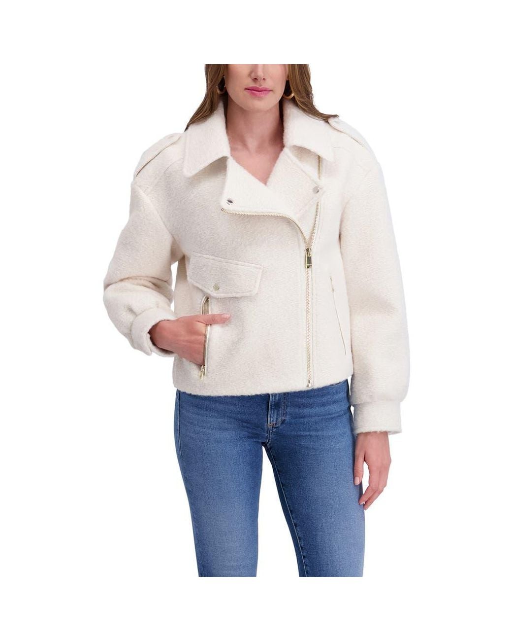 Kensie Gray Bouclé Moto Jacket