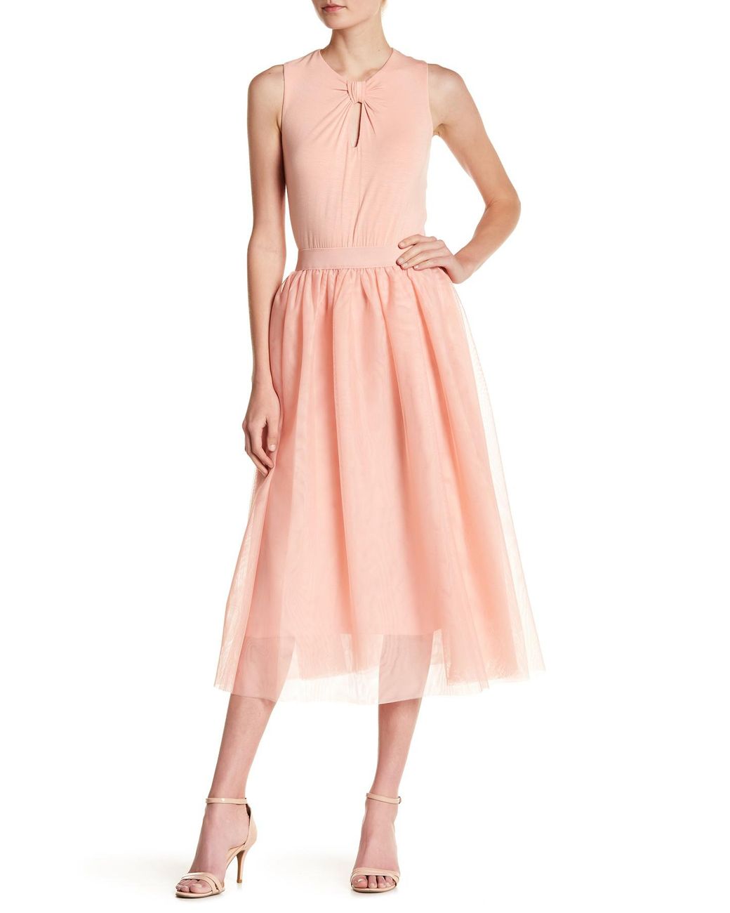 HOPE AND HARLOW Tulle Skirt Midi Dress in Pink | Lyst