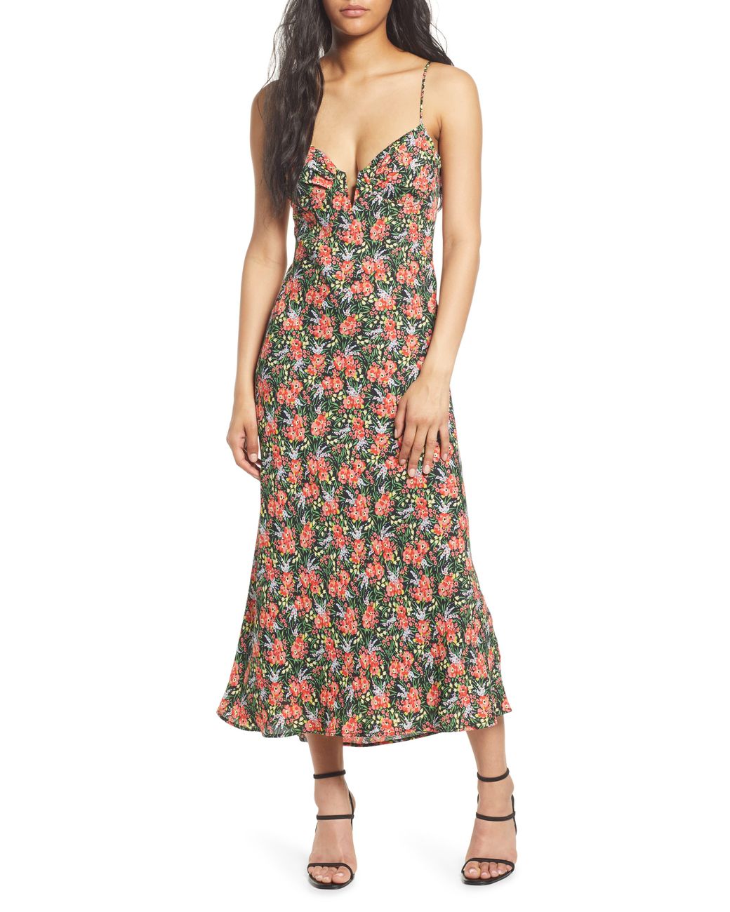 FLORET STUDIOS Floral Notched Maxi Dress in Natural | Lyst
