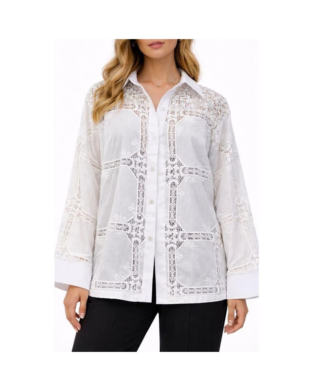 Saachi White Lace Trim Shacket