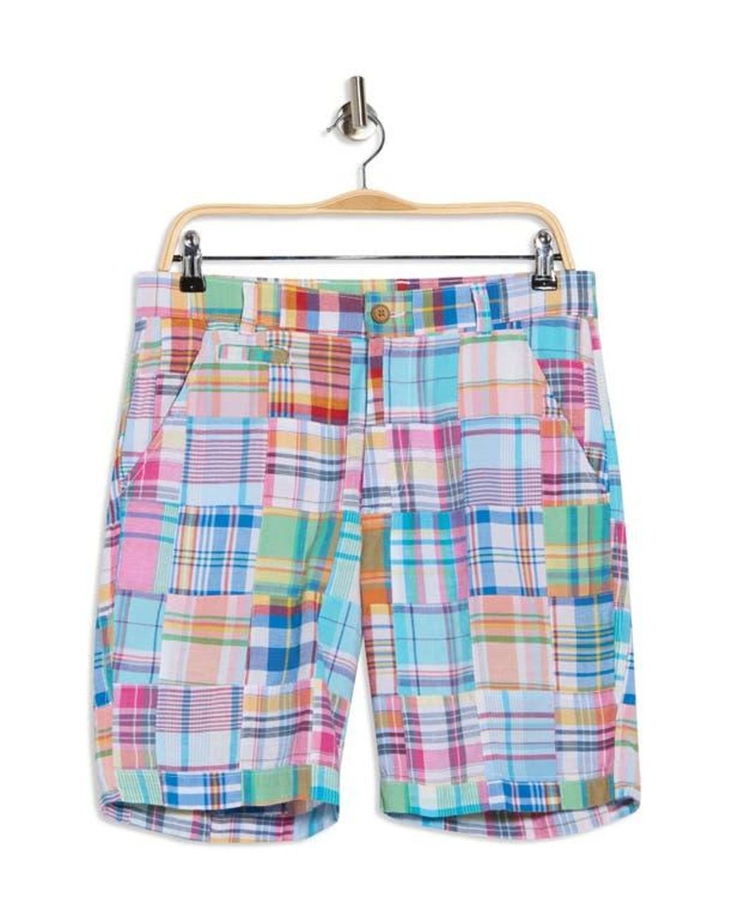 Vintage 1946 Blue Patchwork Madras Flat Front Shorts for men
