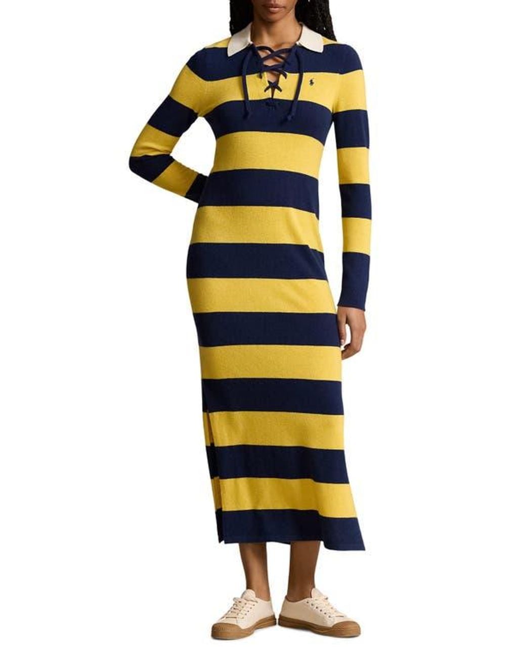 Ralph Lauren Long Sleeve Cashmere Rugby Dress in Yellow | Lyst