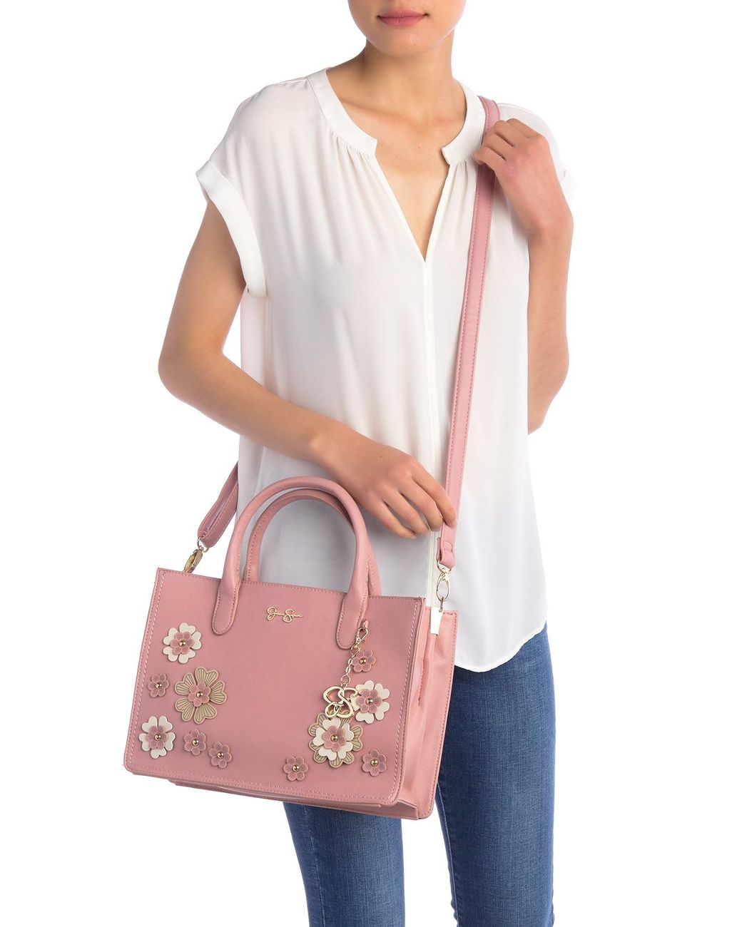 Jessica Simpson Rosalie Floral Applique Satchel Bag in Pink