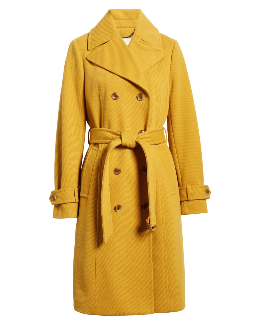 BCBGMAXAZRIA Double Breasted Trench Coat in Yellow | Lyst