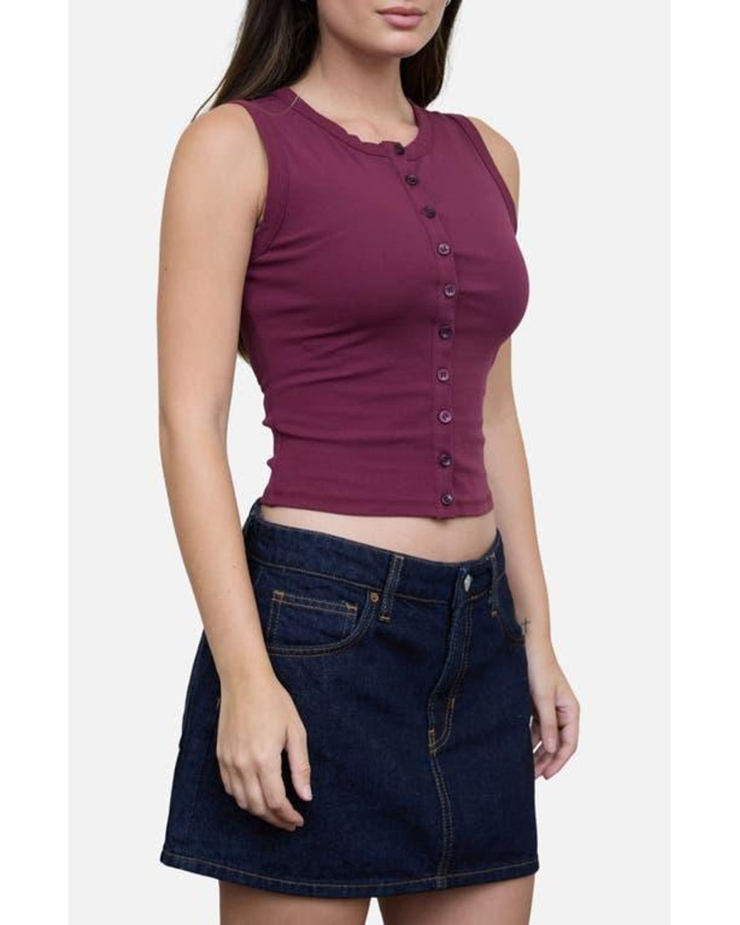 Blu Pepper Purple Button Down Cotton Jersey Tank