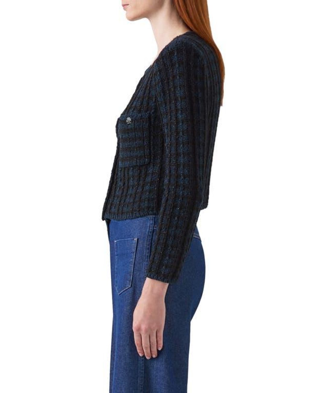 L.K.Bennett Blue Millie Metallic Fluffy Cardigan