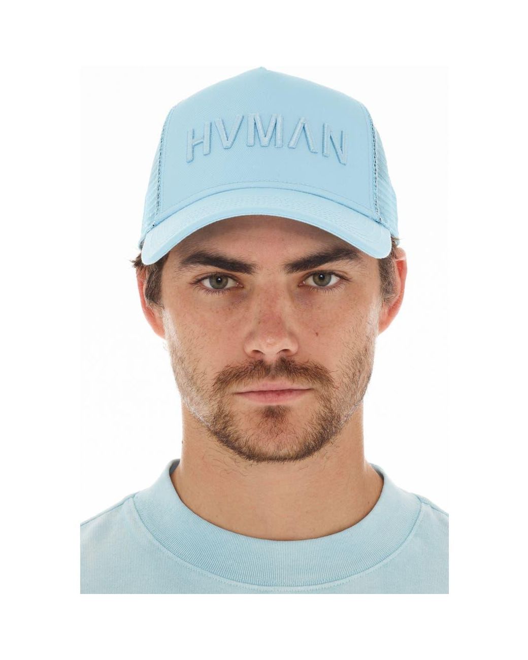 HVMAN Blue Logo Mesh Trucker Hat for men