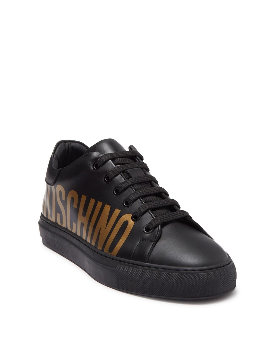 Moschino Leather Logo Print Tennis Sneaker in Black - Lyst
