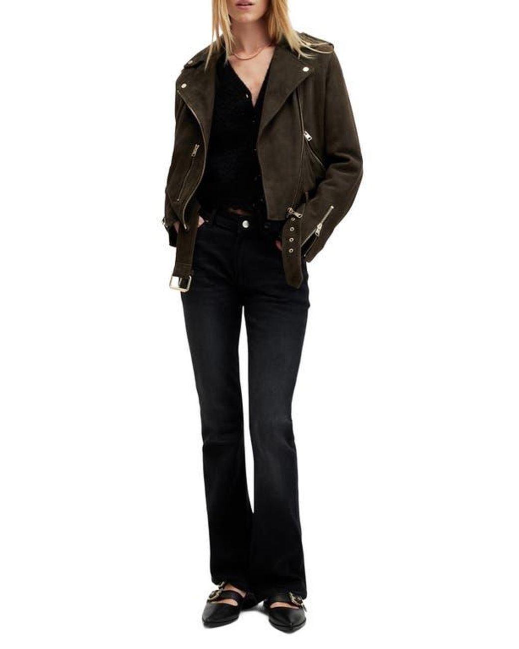 AllSaints Black Suede Moto Jacket