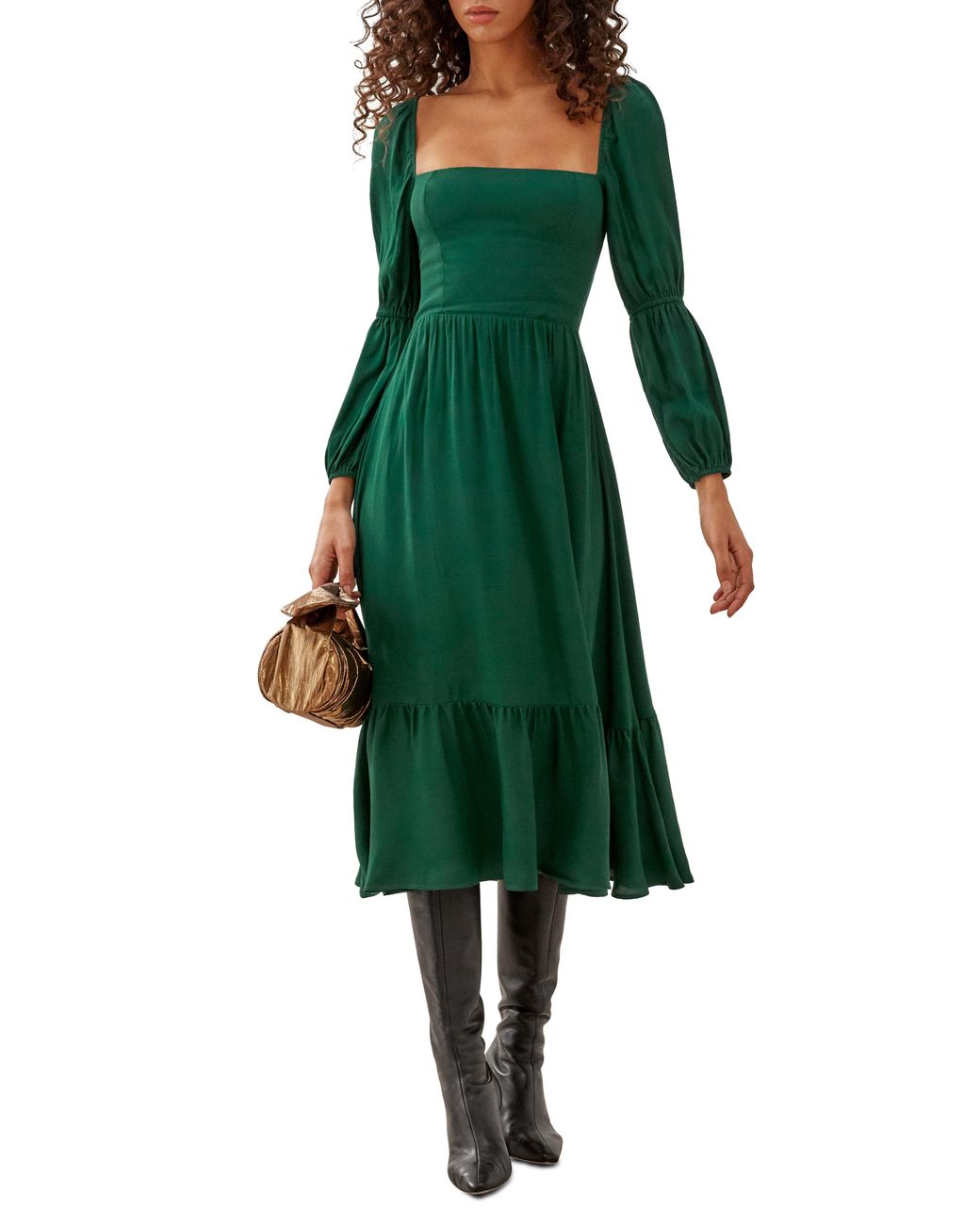 Reformation Floral Long Sleeve Midi Dress in Green Lyst