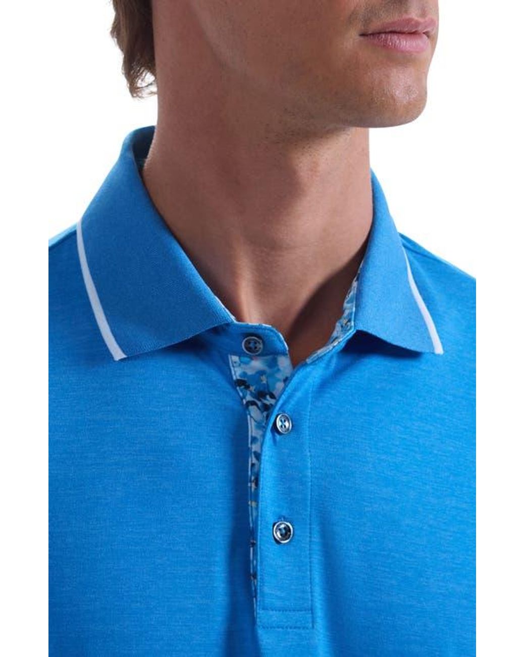 Bugatchi Blue Three-Button Performance Polo for men
