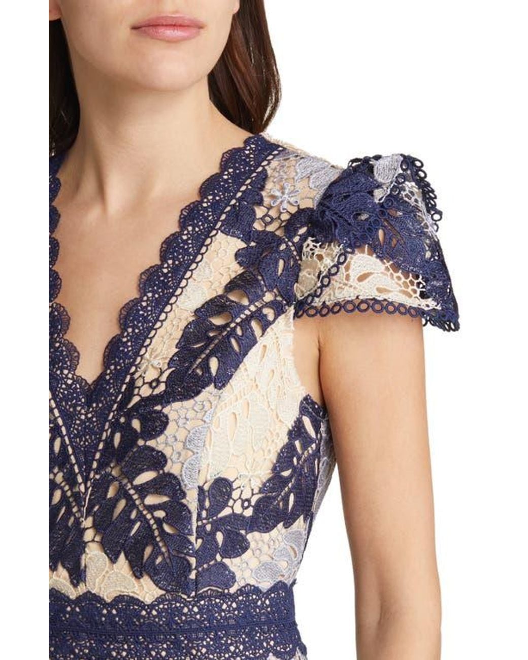 Adelyn Rae Adeline Palm Lace Midi Dress in Blue | Lyst