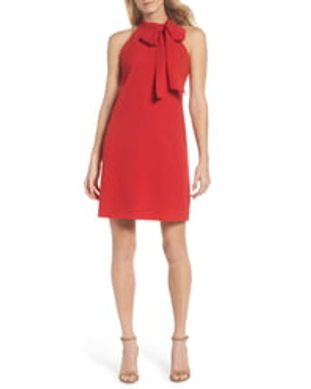 Vince Camuto Halter Tie Neck A-line Dress in Red | Lyst