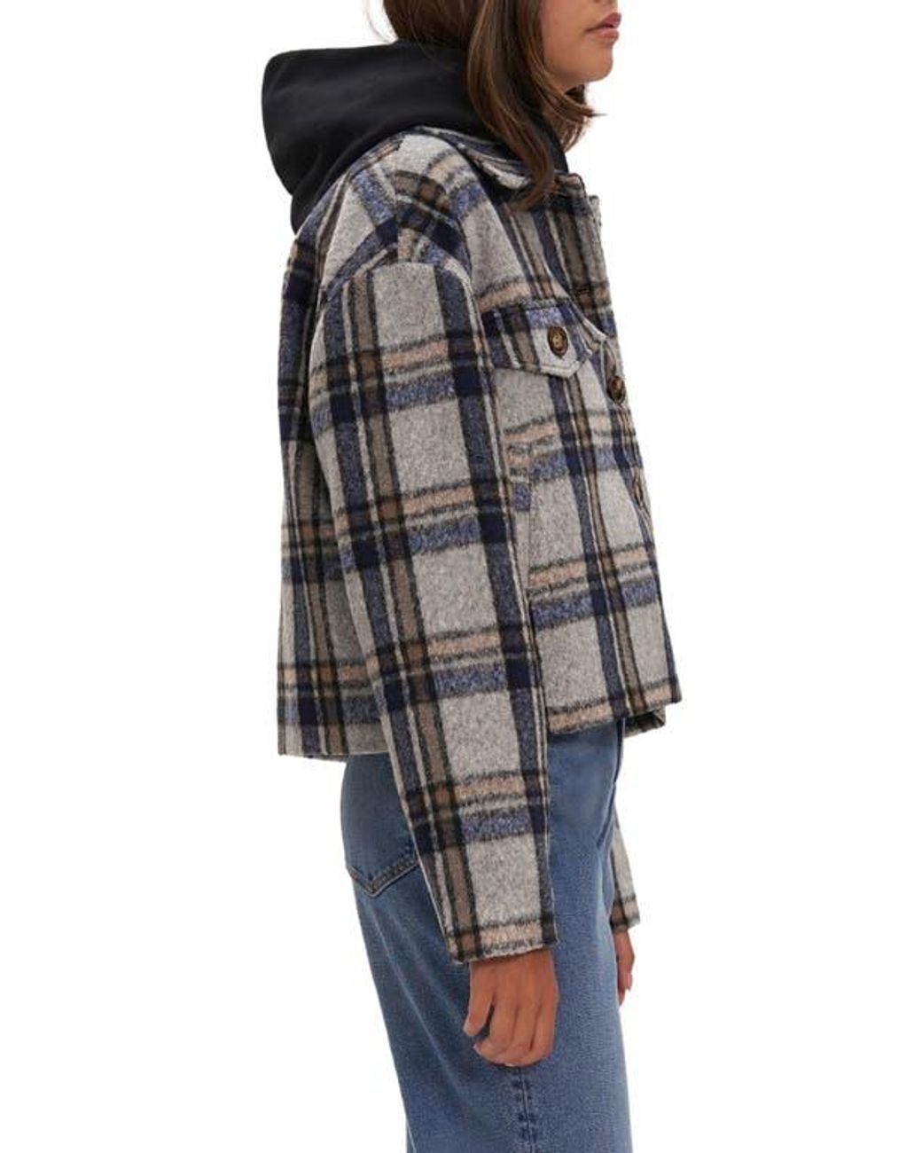 Noize Black Plaid Crop Shacket