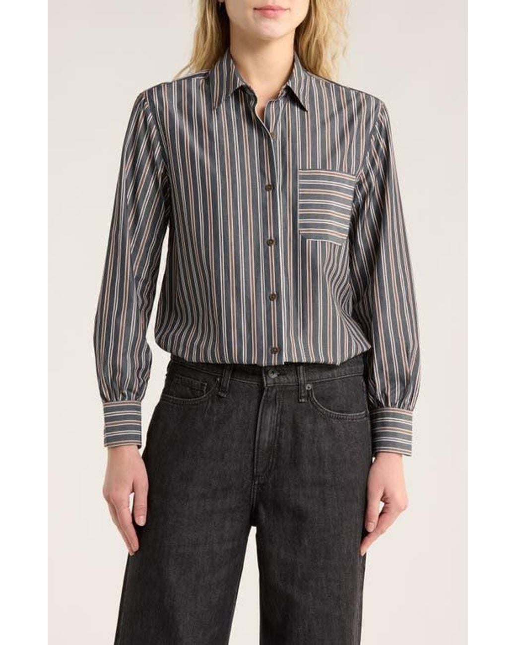 Rag & Bone Gray Max Oversize Stripe Button-Up Shirt